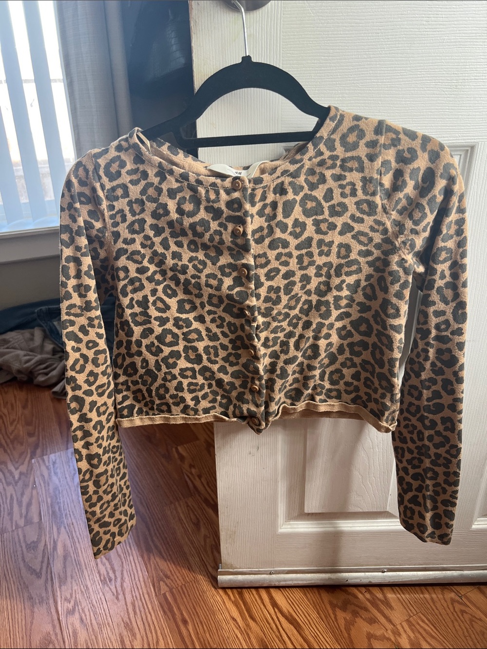 H&M Brown Leopard Print Button-Front Cropped Top